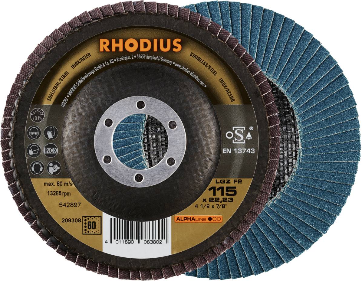 Rhodius 209308 LGZ F2 Fächerschleifscheibe Edelstahl, Stahl 10St.