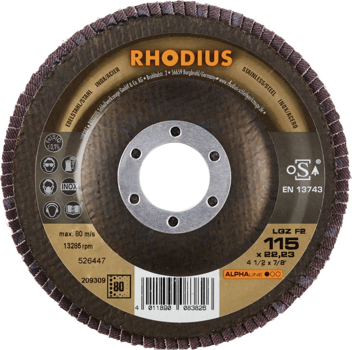 Rhodius 209309 LGZ F2 Fächerschleifscheibe Edelstahl, Stahl 10St.