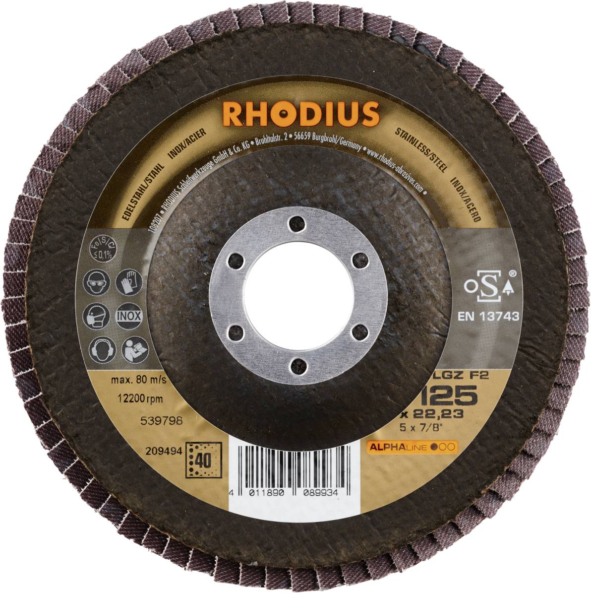 Rhodius 209494 LGZ F2 Fächerschleifscheibe Edelstahl, Stahl 10St.