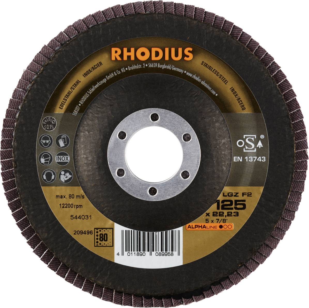 Rhodius 209496 LGZ F2 Fächerschleifscheibe Edelstahl, Stahl 10St.