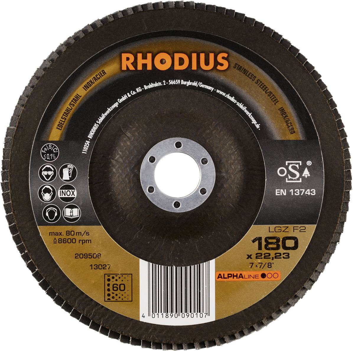 Rhodius 209508 LGZ F2 Fächerschleifscheibe Edelstahl, Stahl 10St.