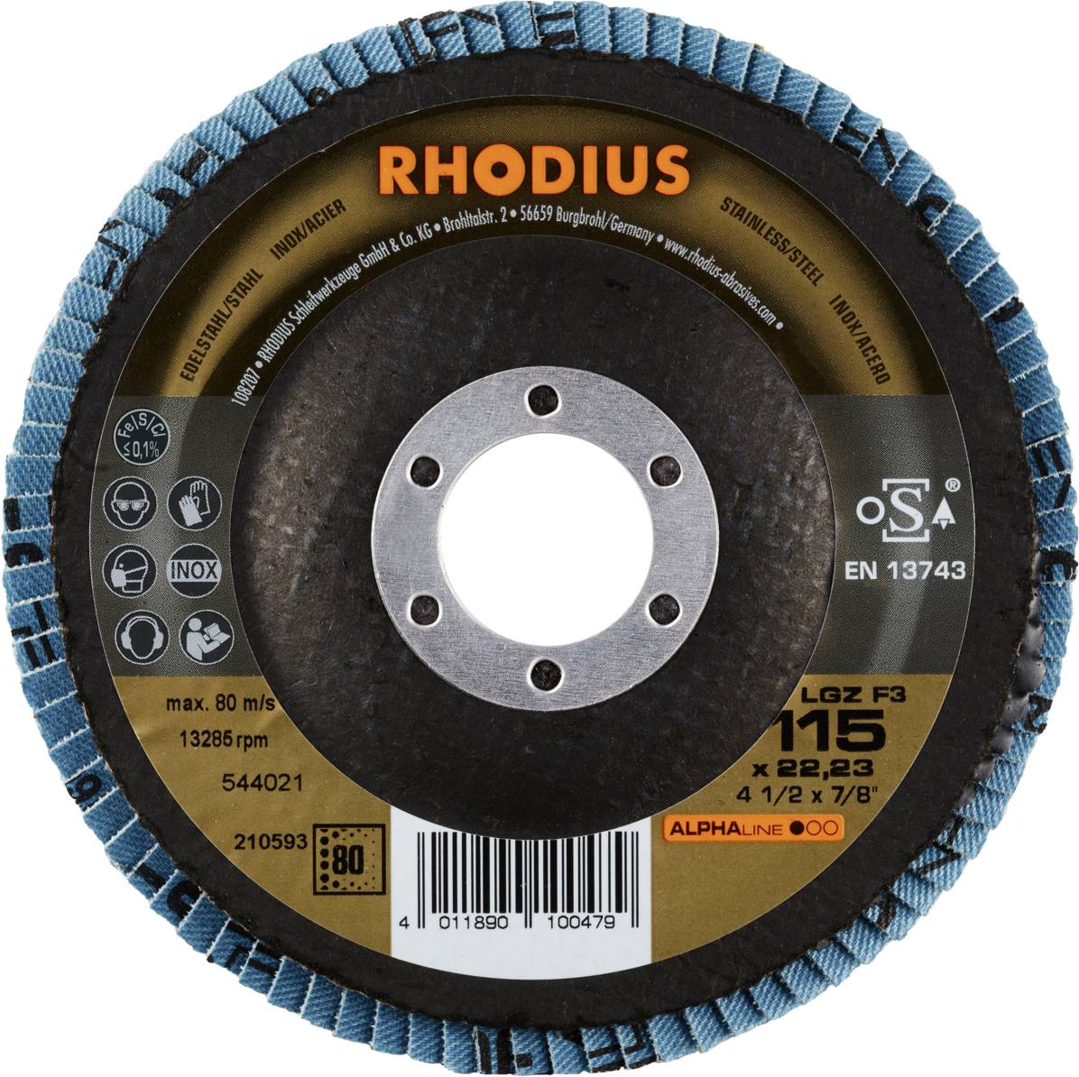 Rhodius 210593 LGZ F3 Fächerschleifscheibe Edelstahl, Stahl 10St.