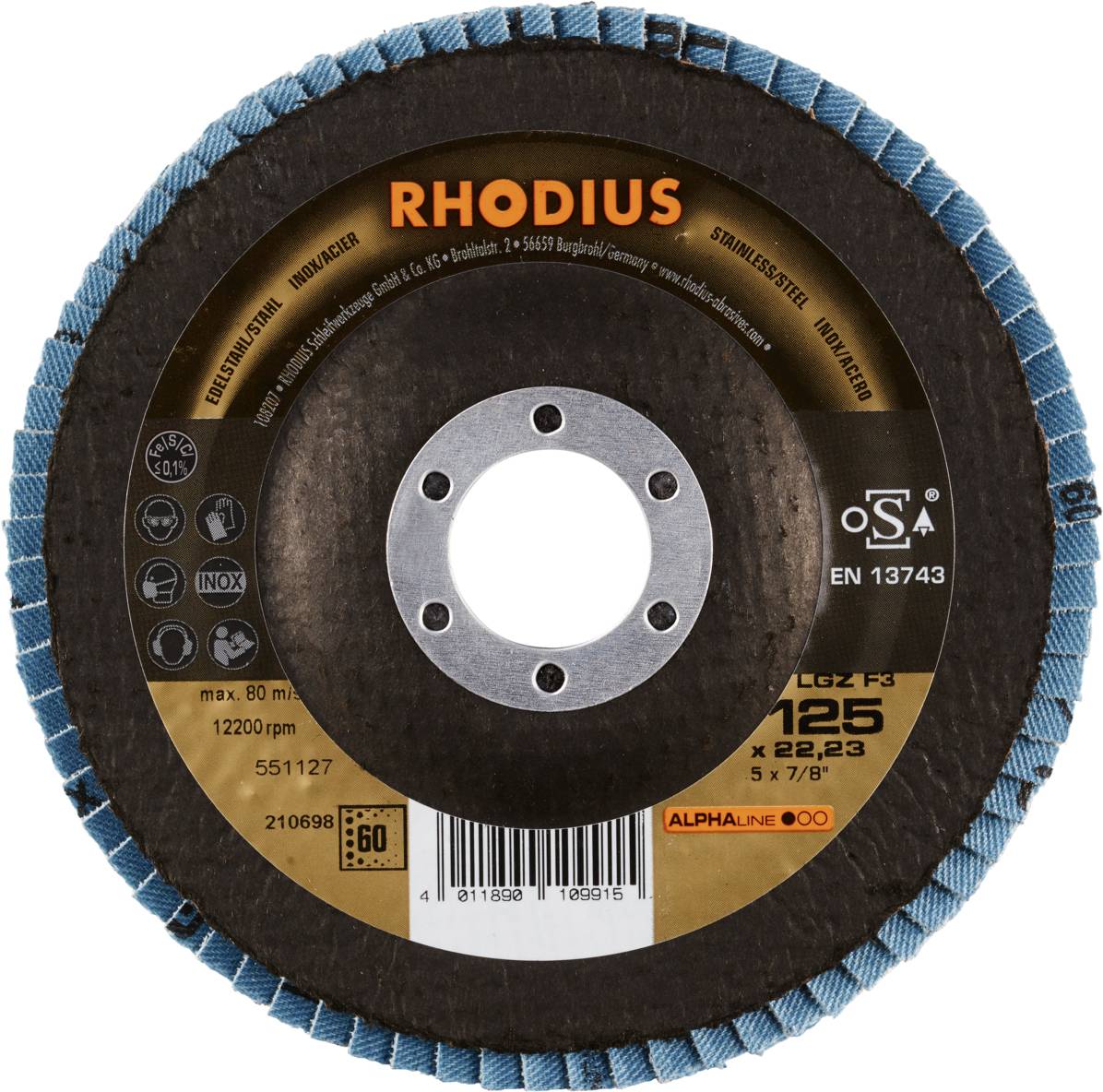 Rhodius 210698 LGZ F3 Fächerschleifscheibe Edelstahl, Stahl 10St.