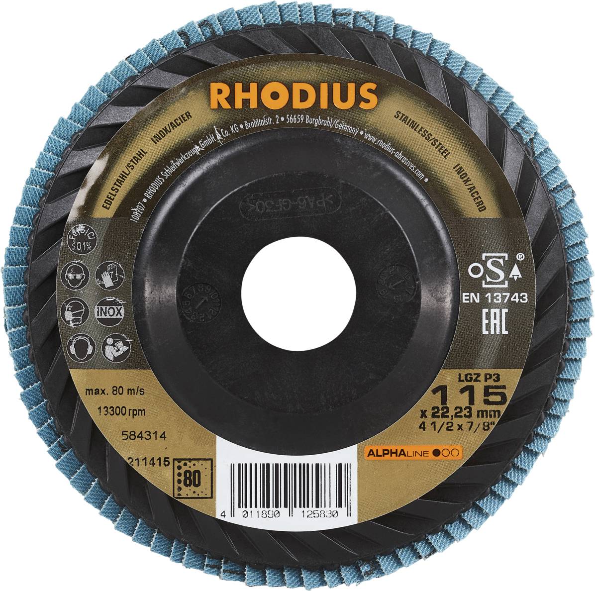 Rhodius 211415 LGZ P3 Fächerschleifscheibe Edelstahl, Stahl 10St.