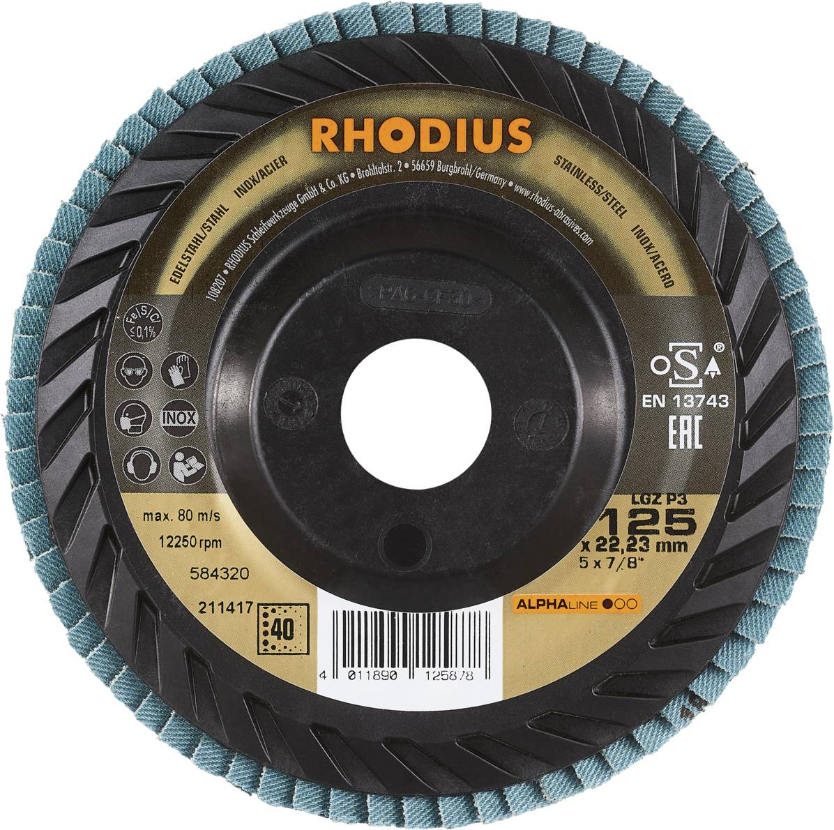 Rhodius 211417 LGZ P3 Fächerschleifscheibe Edelstahl, Stahl 10St.