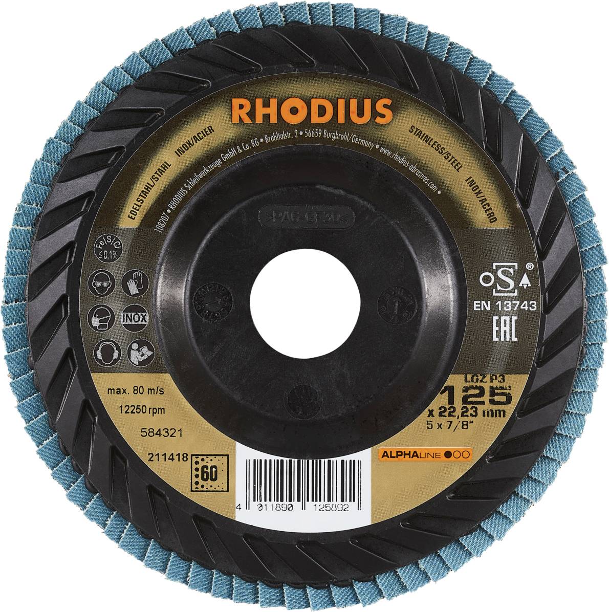 Rhodius 211418 LGZ P3 Fächerschleifscheibe Edelstahl, Stahl 10St.