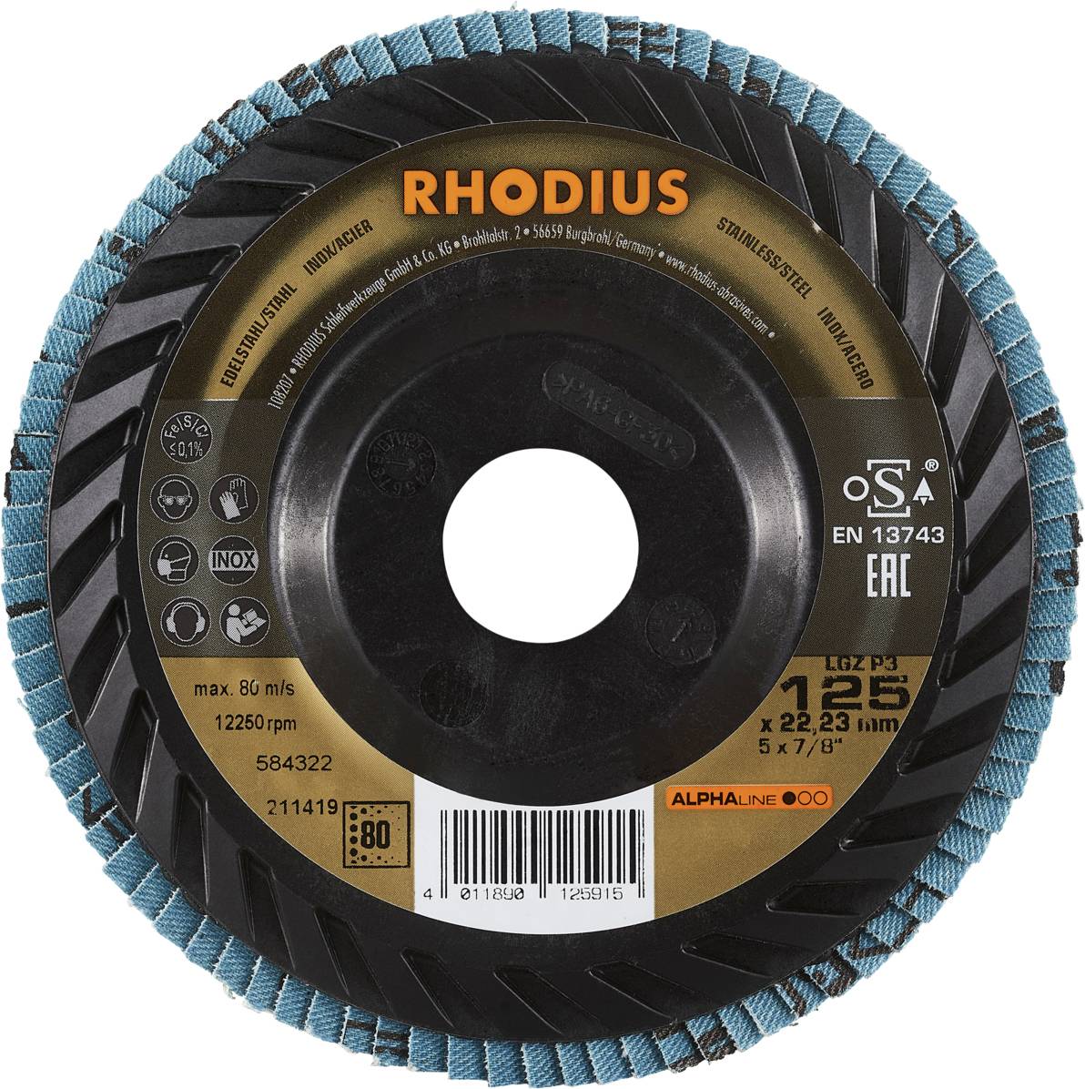 Rhodius 211419 LGZ P3 Fächerschleifscheibe Edelstahl, Stahl 10St.