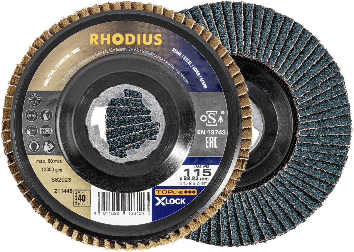 Rhodius 211446 LGZ PB X-LOCK Fächerschleifscheibe Edelstahl, Stahl 10St.