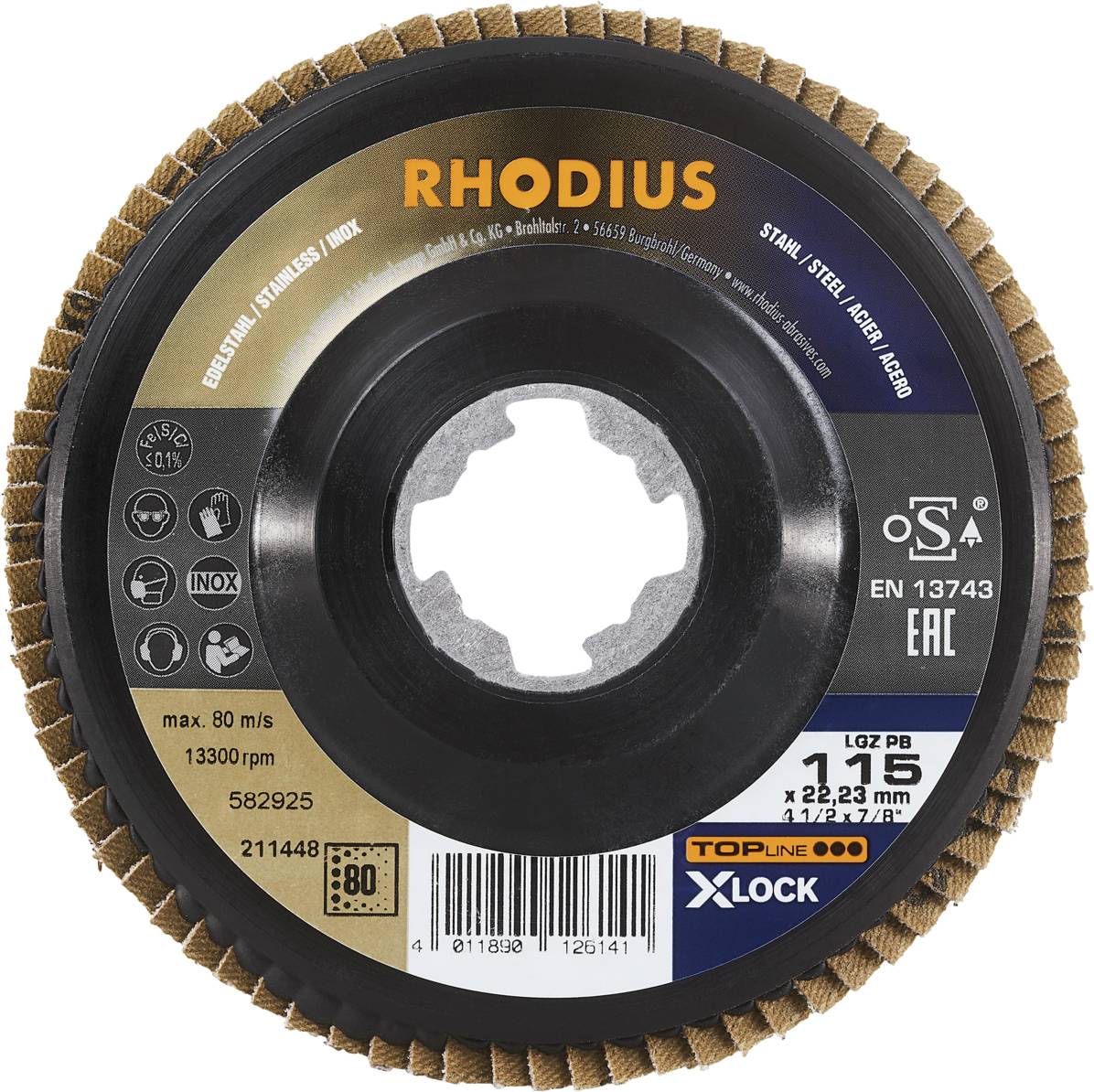 Rhodius 211448 LGZ PB X-LOCK Fächerschleifscheibe Edelstahl, Stahl 10St.