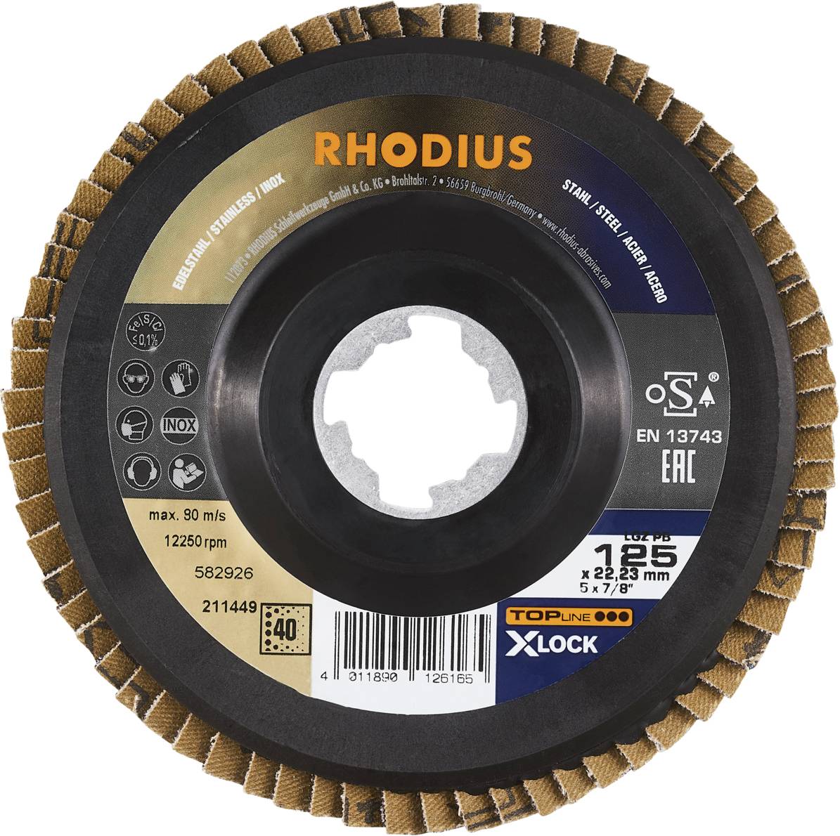 Rhodius 211449 LGZ PB X-LOCK Fächerschleifscheibe Edelstahl, Stahl 10St.