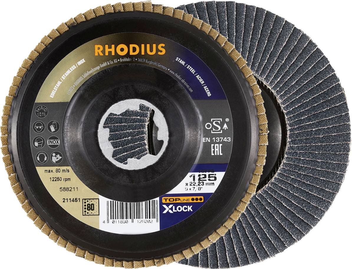 Rhodius 211451 LGZ PB X-LOCK Fächerschleifscheibe Edelstahl, Stahl 10St.