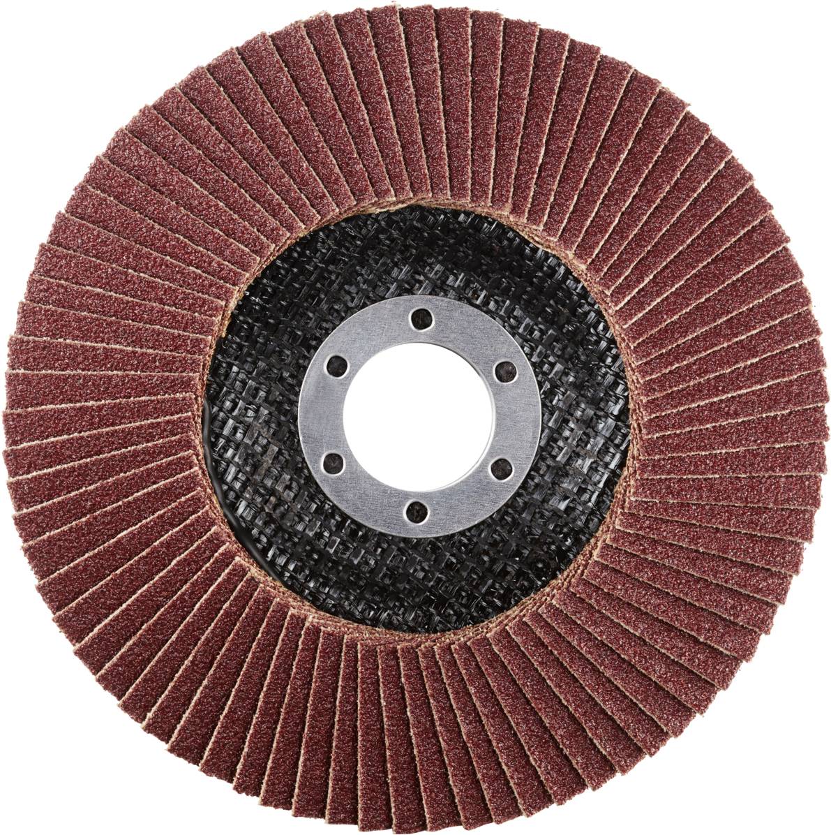 Schleifscheibe mit radförmig angeordneten Lamellen für Metallbearbeitung.