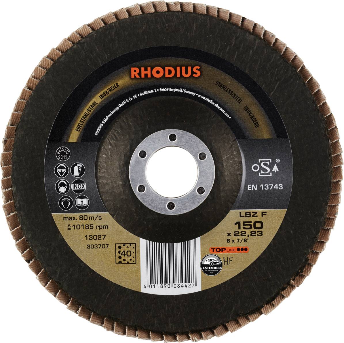 Rhodius 303707 LSZ F Fächerschleifscheibe Edelstahl, Stahl 10St.