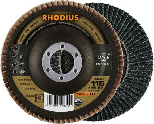 Rhodius 205505 LSZ F EXTENDED Fächerschleifscheibe Körnung (num) 40 Edelstahl, Stahl 10 St.