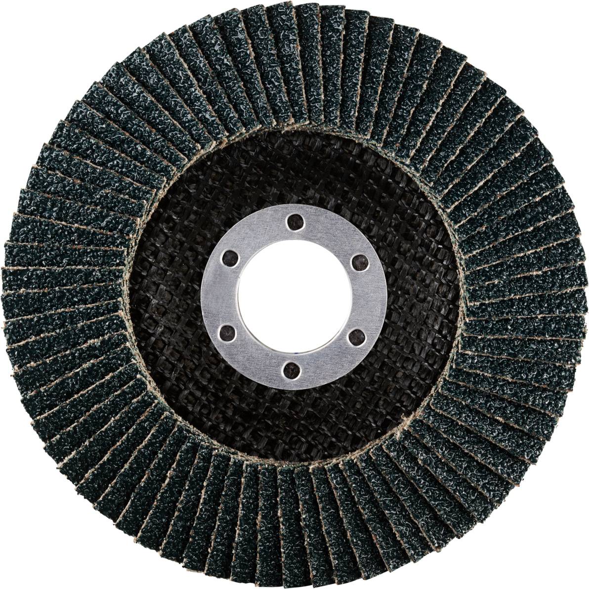 Schleifscheibe mit radialen Lamellen, zentrale Metallbefestigung. Hauptsächlich zur Materialbearbeitung und -glättung verwendet.