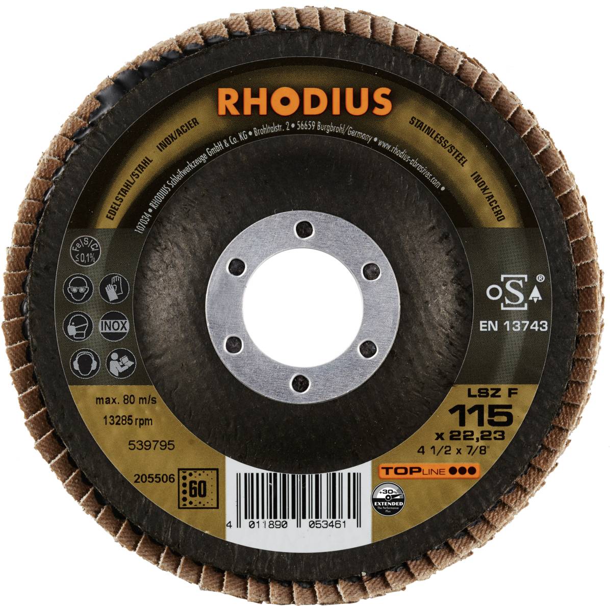 Rhodius 205506 LSZ F EXTENDED Fächerschleifscheibe Edelstahl, Stahl 10St.