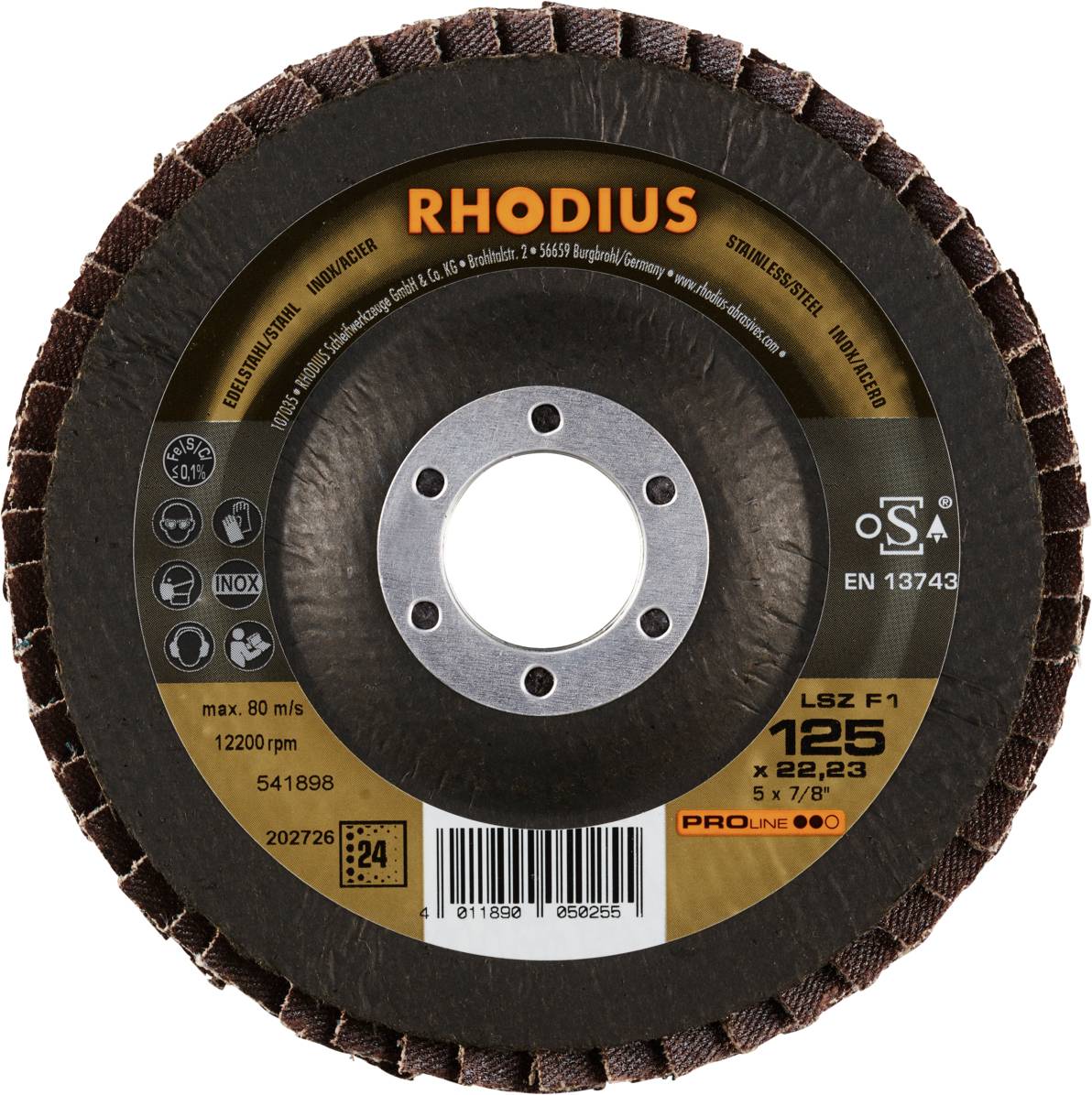 Rhodius 202726 LSZ F1 Fächerschleifscheibe Edelstahl, Stahl 10St.