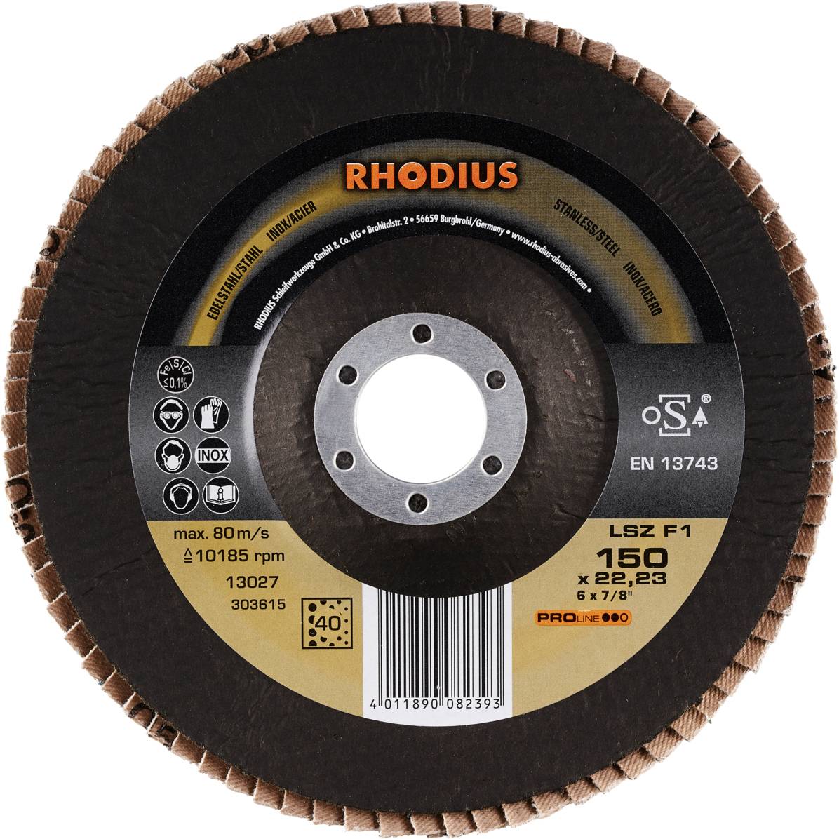 Rhodius 303615 LSZ F1 Fächerschleifscheibe Edelstahl, Stahl 10St.