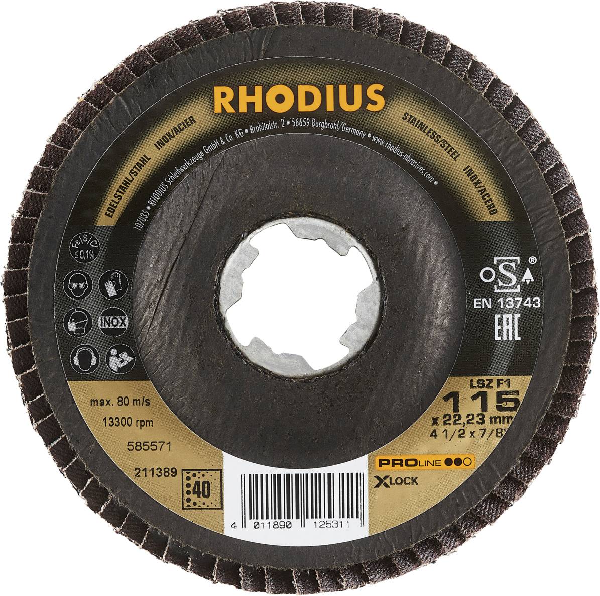 Rhodius 211389 LSZ F1 X-LOCK Fächerschleifscheibe Edelstahl, Stahl 10St.