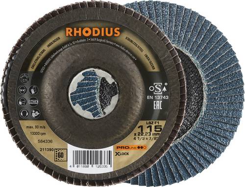 Rhodius 211390 LSZ F1 X-LOCK Fächerschleifscheibe Körnung (num) 60 Edelstahl, Stahl 10 St.