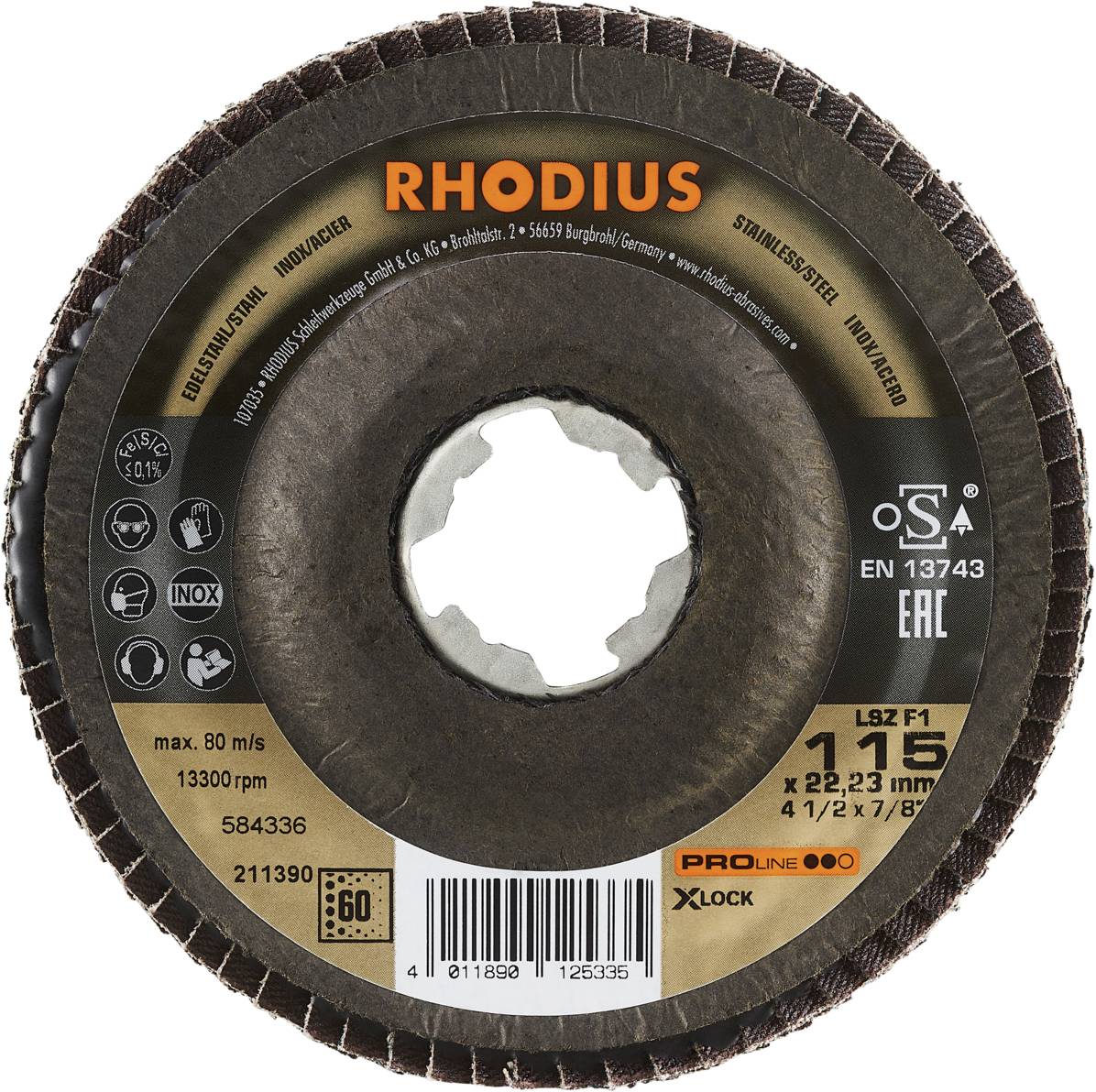 Rhodius 211390 LSZ F1 X-LOCK Fächerschleifscheibe Edelstahl, Stahl 10St.