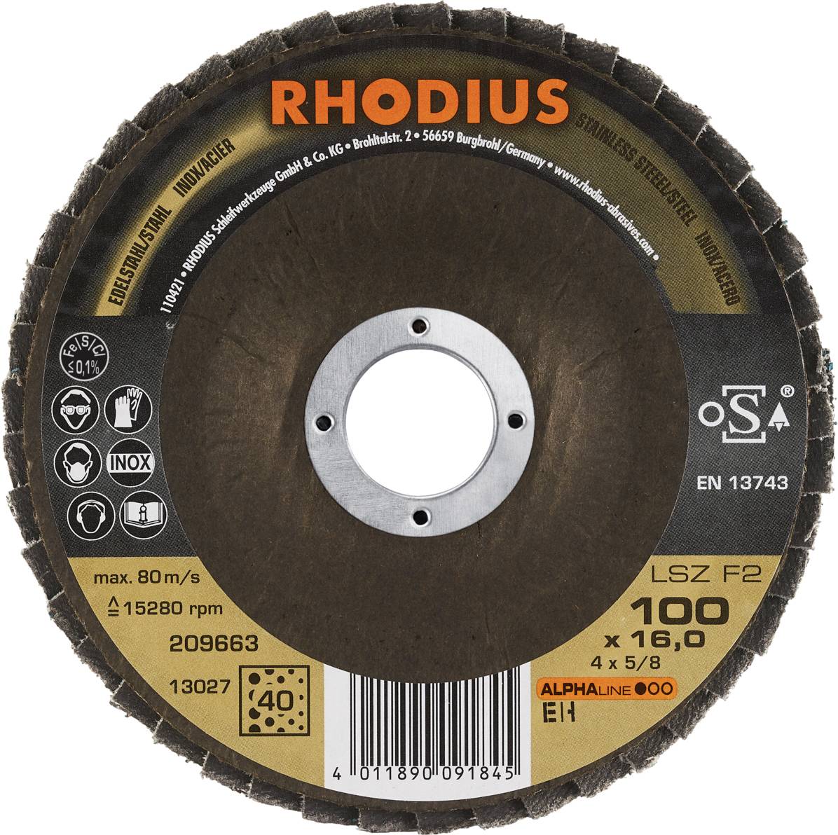 Rhodius 209663 LSZ F2 Fächerschleifscheibe Edelstahl, Stahl 10St.