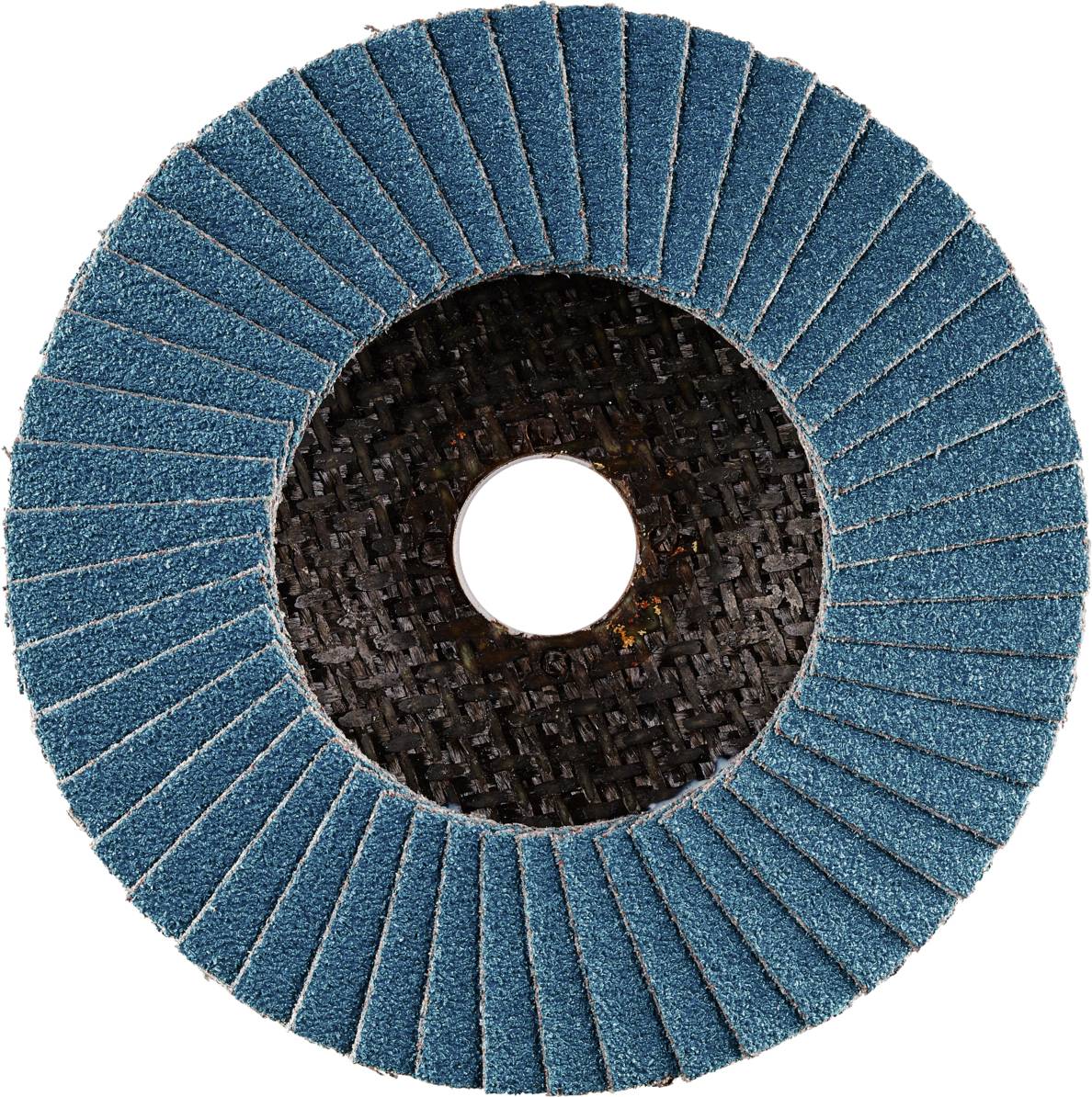 Blaues Lamellenschleifrad, das zum Schleifen von Oberflächen verwendet wird.