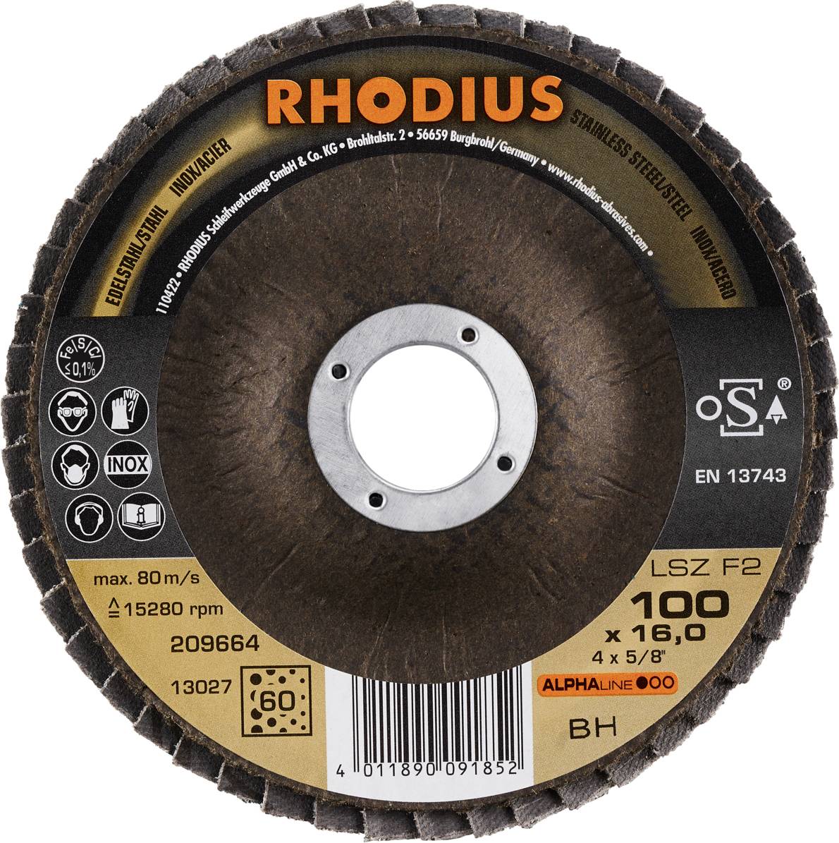 Rhodius 209664 LSZ F2 Fächerschleifscheibe Edelstahl, Stahl 10St.