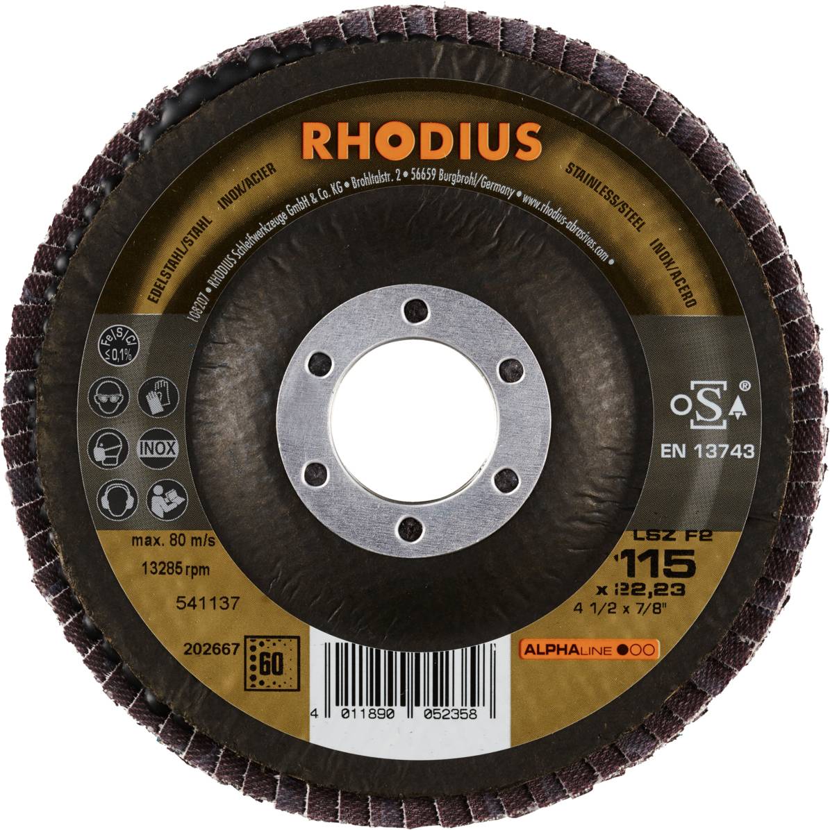 Rhodius 202667 LSZ F2 Fächerschleifscheibe Edelstahl, Stahl 10St.