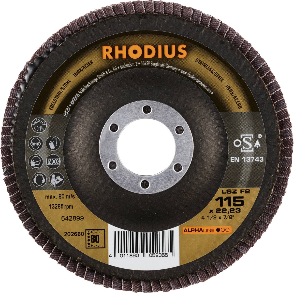 Rhodius 202680 LSZ F2 Fächerschleifscheibe Edelstahl, Stahl 10St.