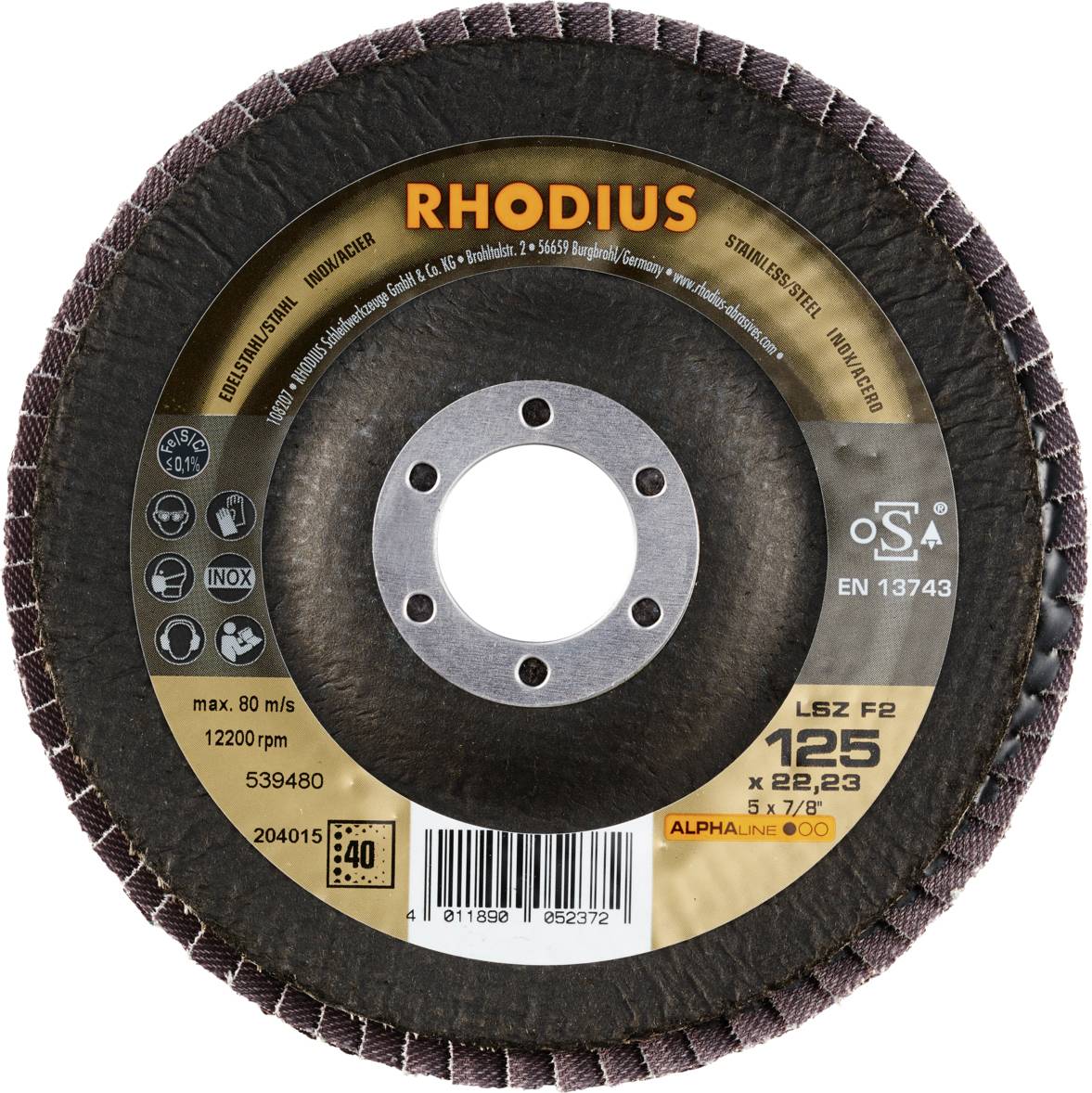 Rhodius 204015 LSZ F2 Fächerschleifscheibe Edelstahl, Stahl 10St.