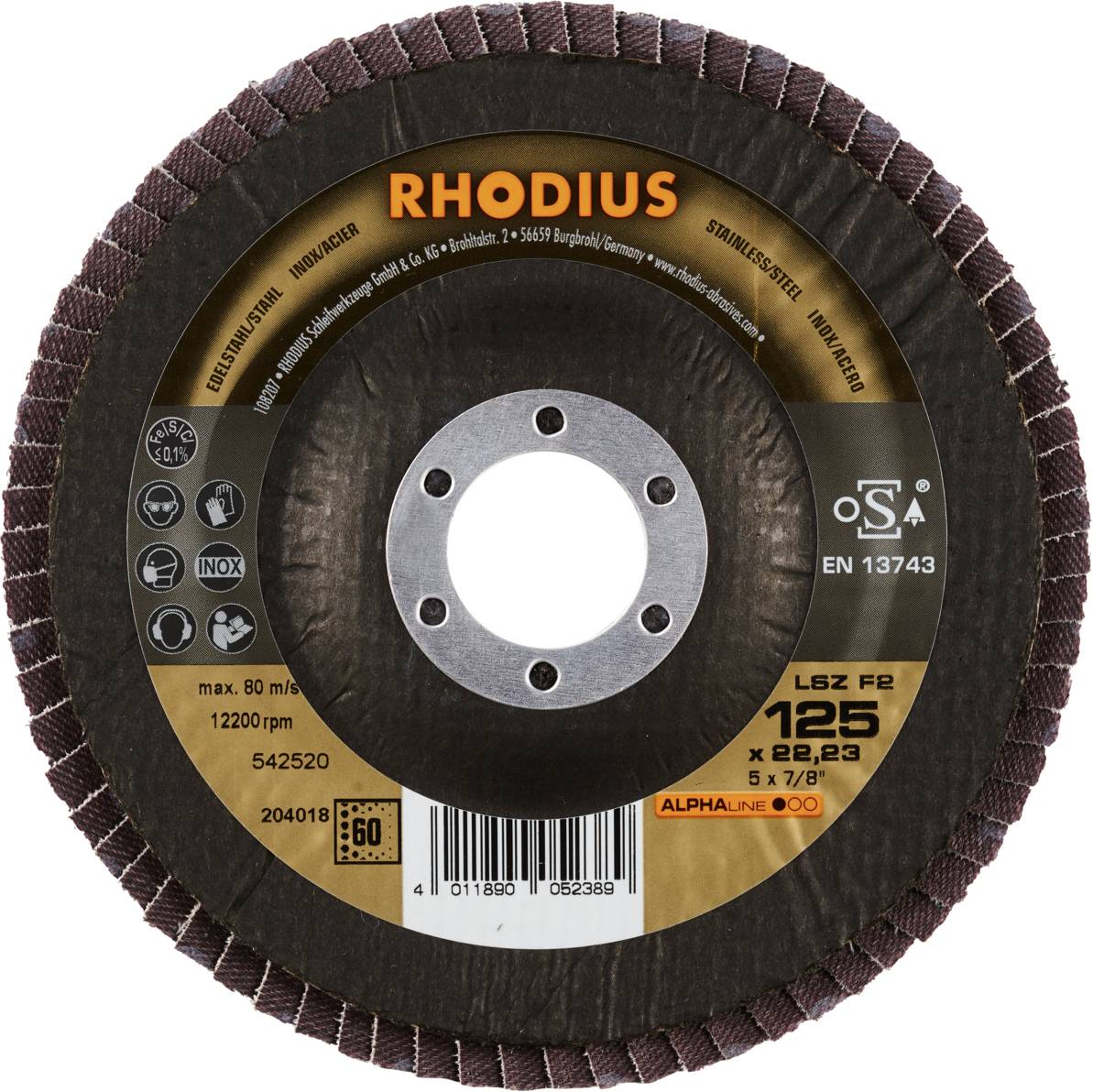 Rhodius 204018 LSZ F2 Fächerschleifscheibe Edelstahl, Stahl 10St.