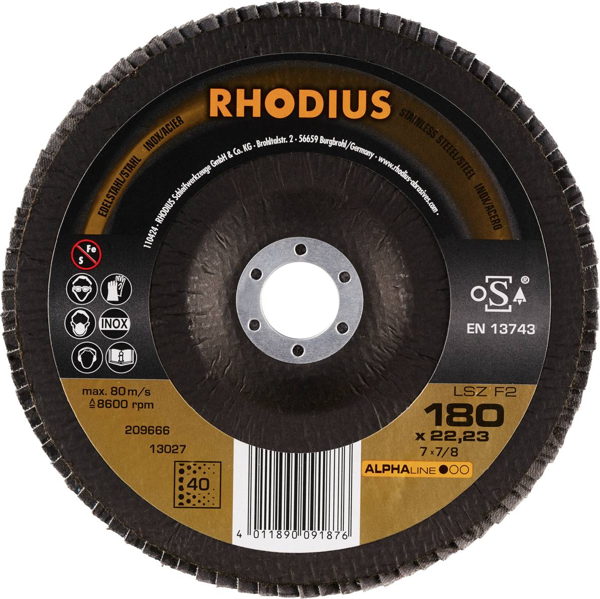 Rhodius 209666 LSZ F2 Fächerschleifscheibe Edelstahl, Stahl 10St.