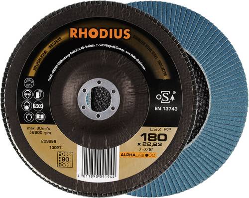 Rhodius 209668 LSZ F2 Fächerschleifscheibe Körnung (num) 80 Edelstahl, Stahl 10 St.