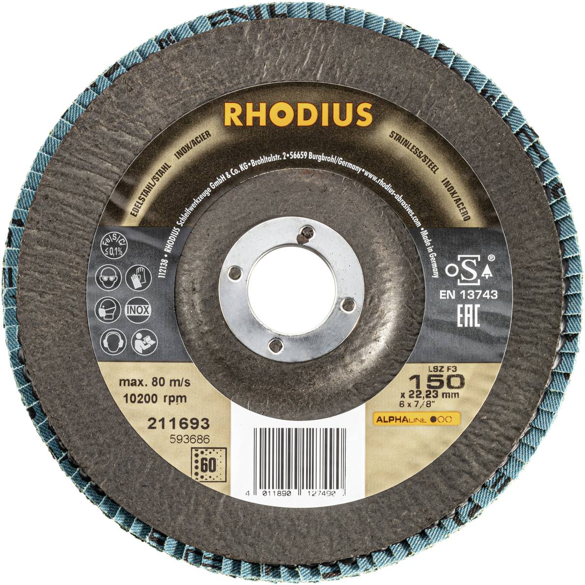 Rhodius 211693 LSZ F3 Fächerschleifscheibe Edelstahl, Stahl 10St.