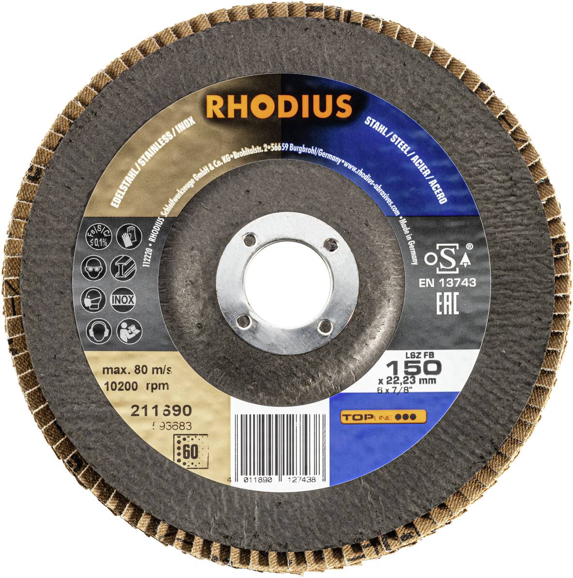 Rhodius 211690 LSZ FB Fächerschleifscheibe Edelstahl, Stahl 10St.