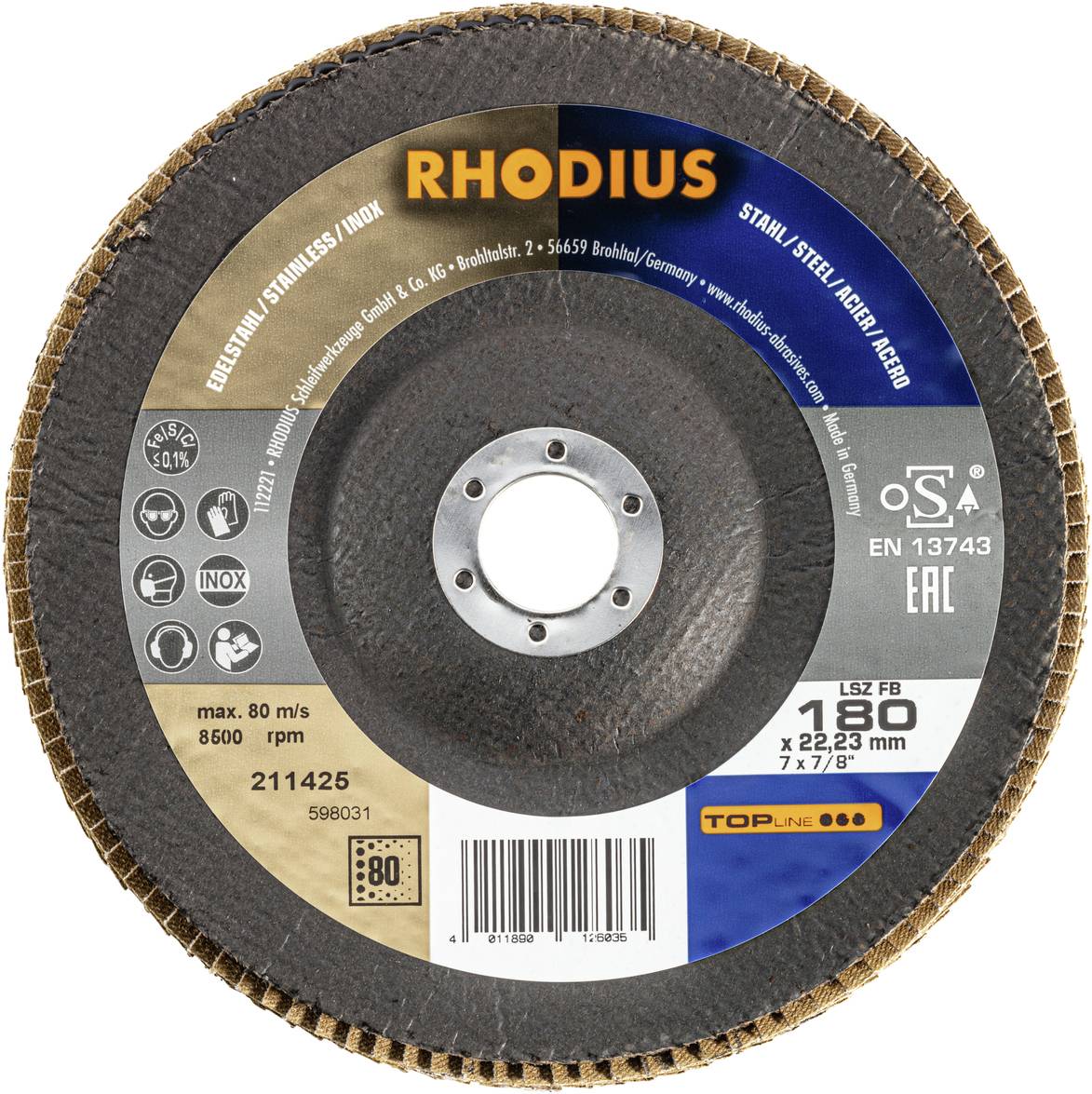 Rhodius 211425 LSZ FB Fächerschleifscheibe Edelstahl, Stahl 10St.