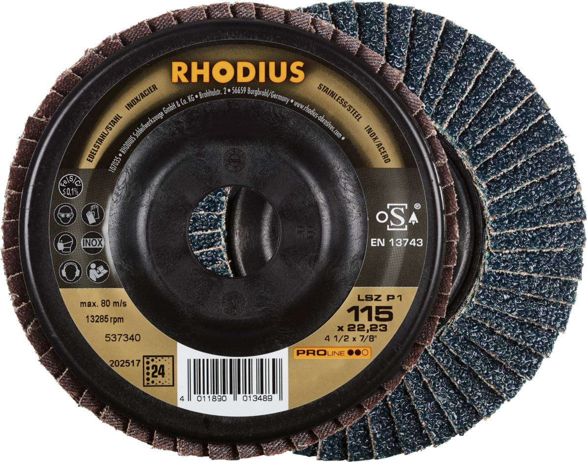 Rhodius 202517 LSZ P1 Fächerschleifscheibe Edelstahl, Stahl 10St.