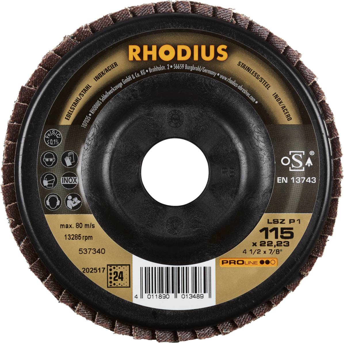 Rhodius 202517 LSZ P1 Fächerschleifscheibe Edelstahl, Stahl 10St.