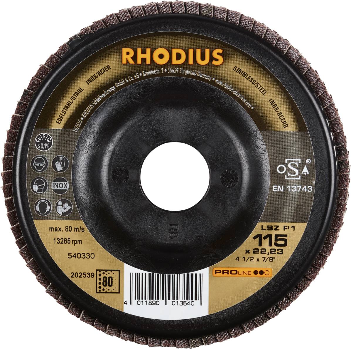 Rhodius 202539 LSZ P1 Fächerschleifscheibe Edelstahl, Stahl 10St.