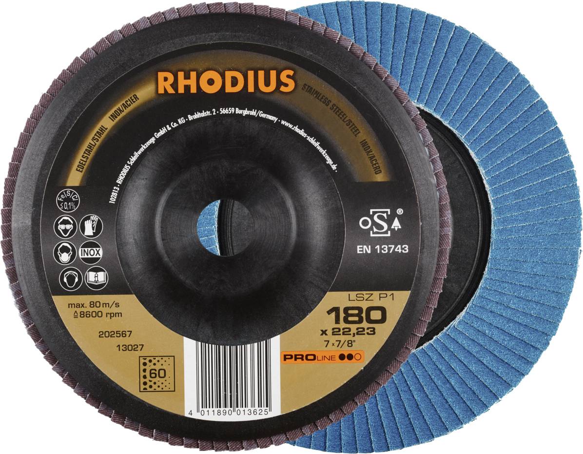 Rhodius 202567 LSZ P1 Fächerschleifscheibe Edelstahl, Stahl 10St.