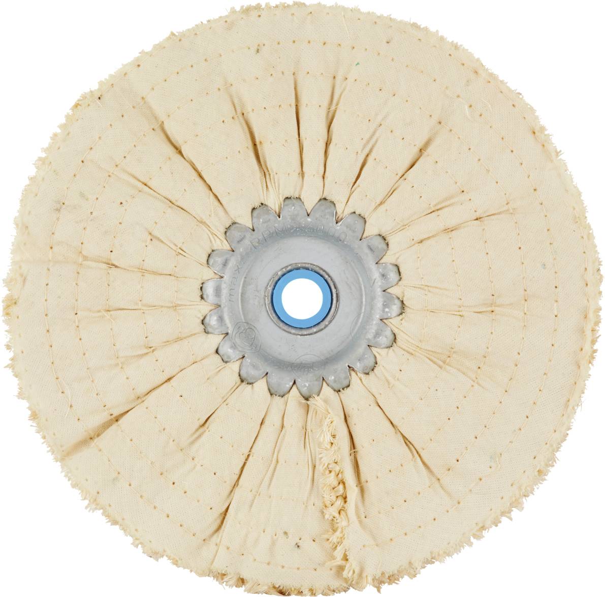 Ansicht einer beigen Schleifscheibe mit gezacktem Metallzentrum.