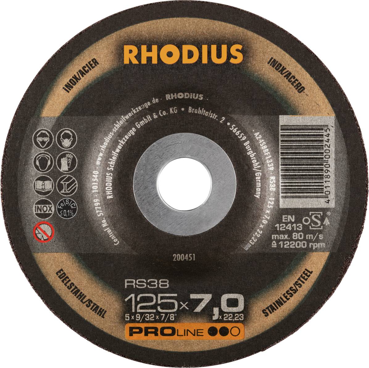 Rhodius 200451 RS38 Schruppscheibe Edelstahl, Stahl 25St.