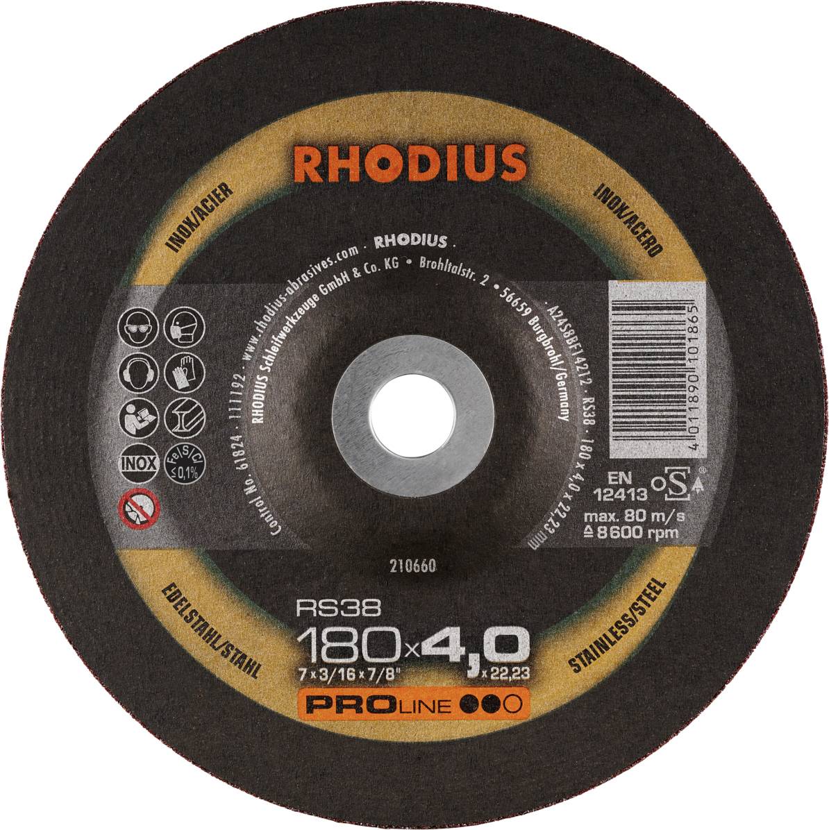 Rhodius 210660 RS38 Schruppscheibe Edelstahl, Stahl 10St.