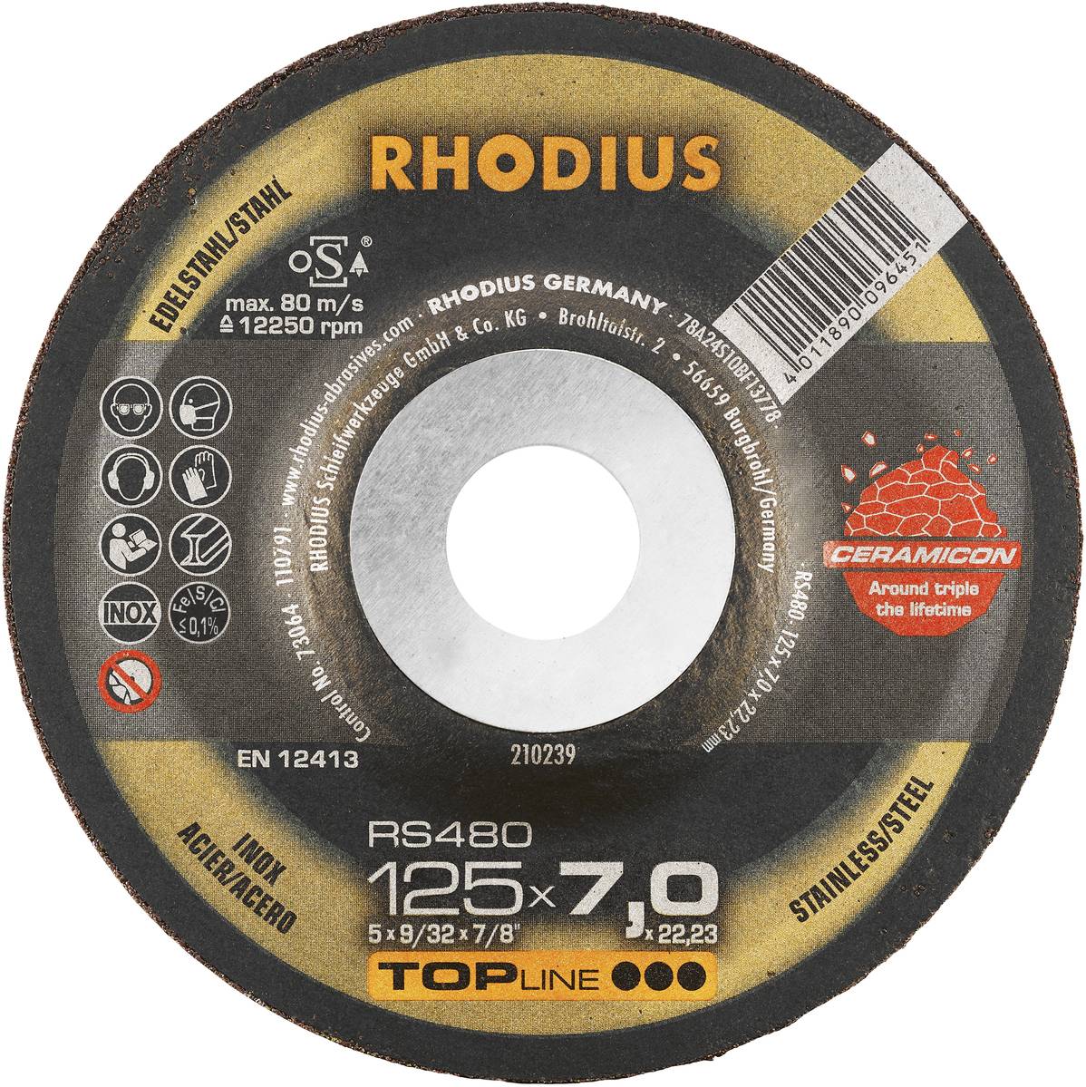Rhodius 210239 RS480 Schruppscheibe Edelstahl, Stahl 25St.