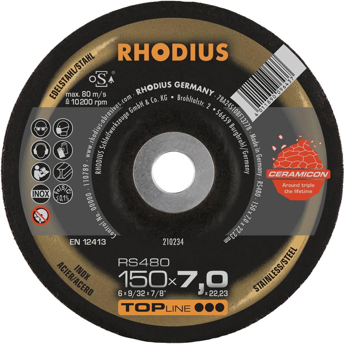 Rhodius 210234 RS480 Schruppscheibe Edelstahl, Stahl 10St.
