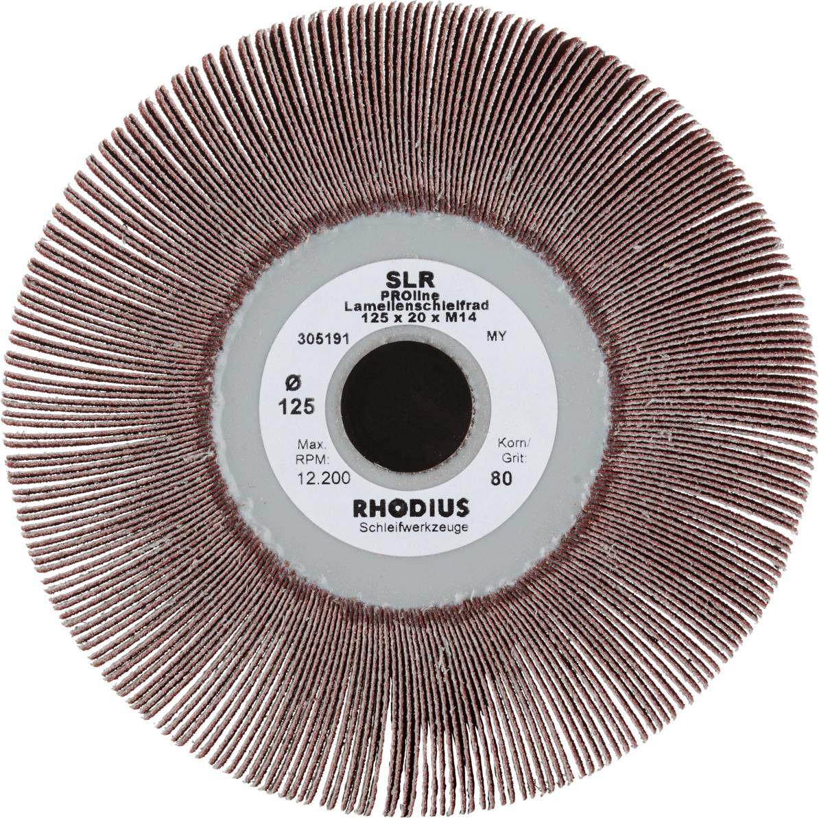 Rhodius 305191 SLR, 5 Stück Fächerschleifer 125 x 20,0 x M14, Korn 80, PROline, Made in Germany, für Edelstahl, Stahl, Holz 5St