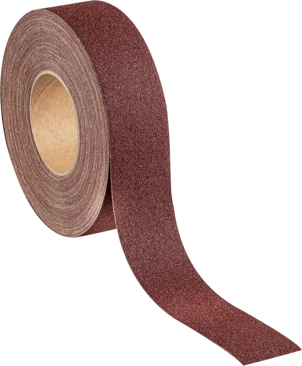 Eine Rolle Schleifpapier mit einer rauen, braunen Oberfläche. Das Papier ist teilweise abgerollt und zeigt eine gleichmäßige Textur.