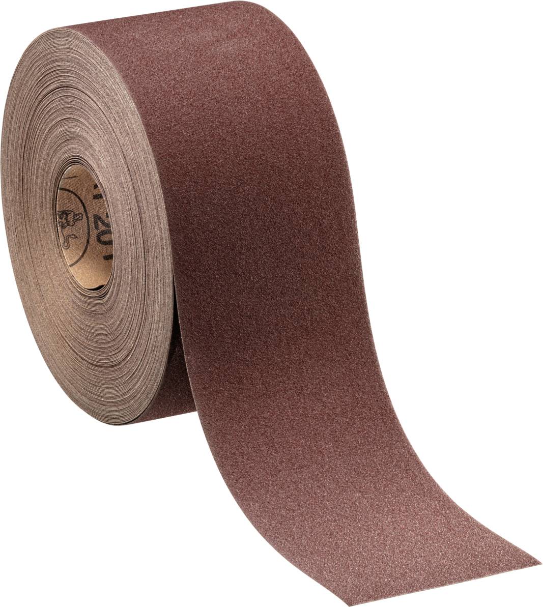 Eine Rolle braunes Schleifpapier ungerollt, zeigt die raue Oberfläche, verwendet zum Glätten oder Formen von Materialien.