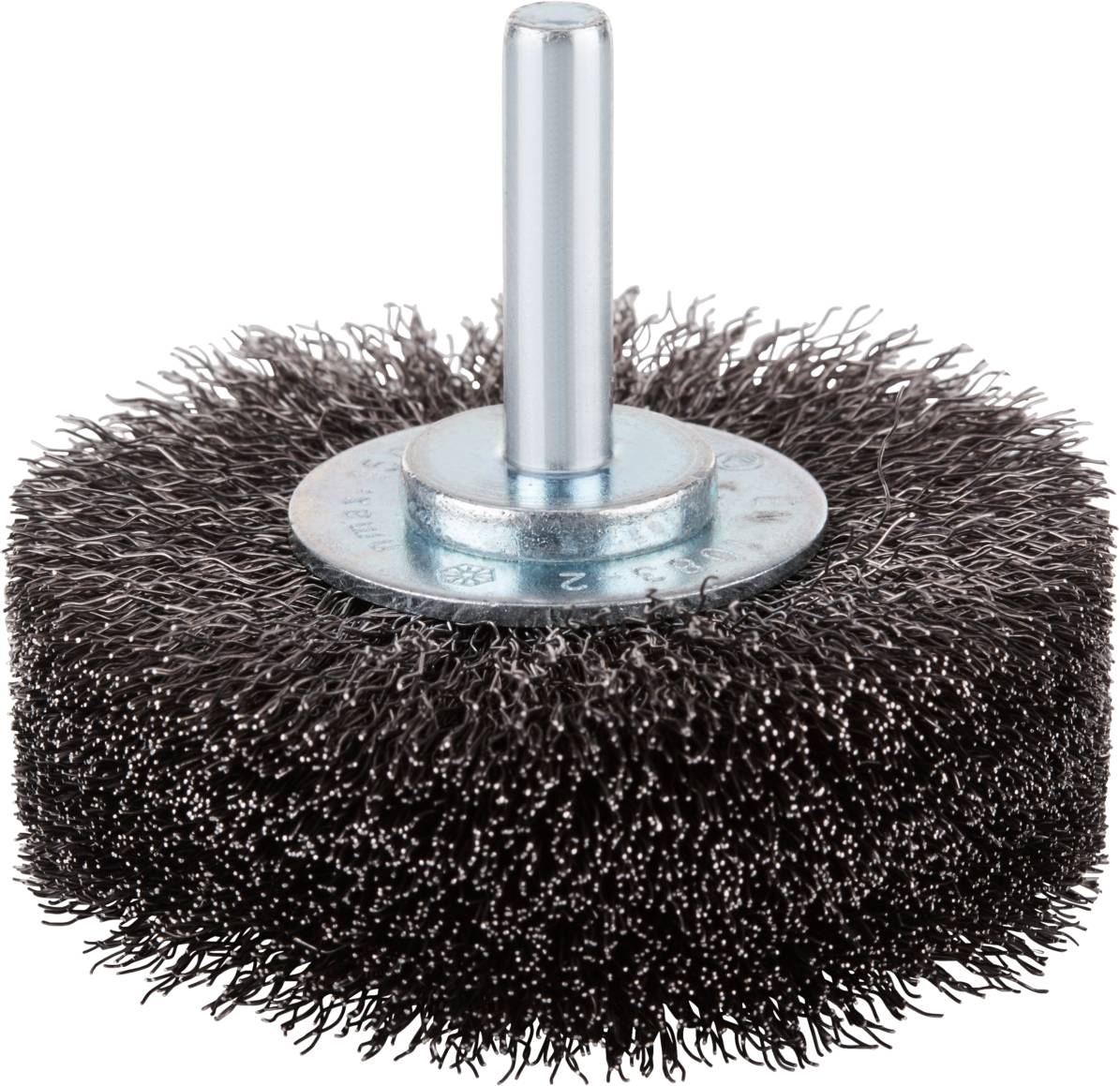 Stahlbürstenaufsatz mit rundem, dichten Borstenbesatz und schlichtem silbernen Schaft, verwendet für Reinigungsarbeiten.